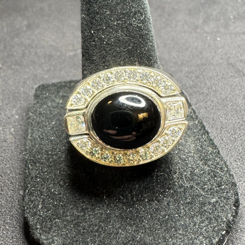 Judith Ripka Sterling Silver Cabochon Onyx & CZ 3pc Ring Set, Size 8.5